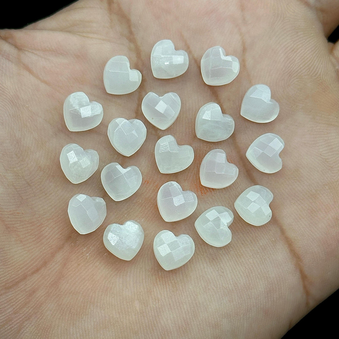White Moonstone Heart Shape Briolettes, Natural White Moonstone Faceted Heart Shape Beads, Loose Gemstone, 8 MM Heart Charms for Jewelry