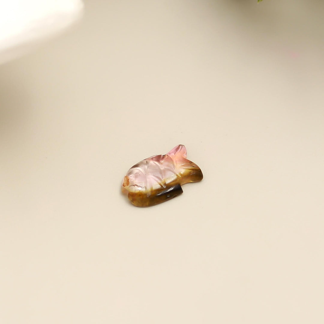 Bio Tourmaline Mini Shape Gemstone for Jewelry Making 10 MM, Tiny Fish Carving