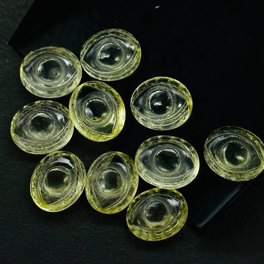 Beautiful Lemon Quartz Evil Eye Beads, Hand Carved Gemstone Beads, Quartz Eye Shape Beads, Evil Eye Protection Gemstone Beads, 10X12 MM