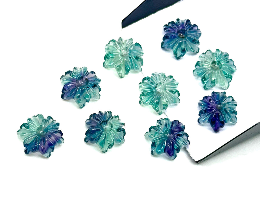 Superb Multi Fluorite Flower Shape Gemstone, AAA Natural Fluorite Flower Carving, Hand Carved Mini Flower Charm for Jewelry, 12 MM