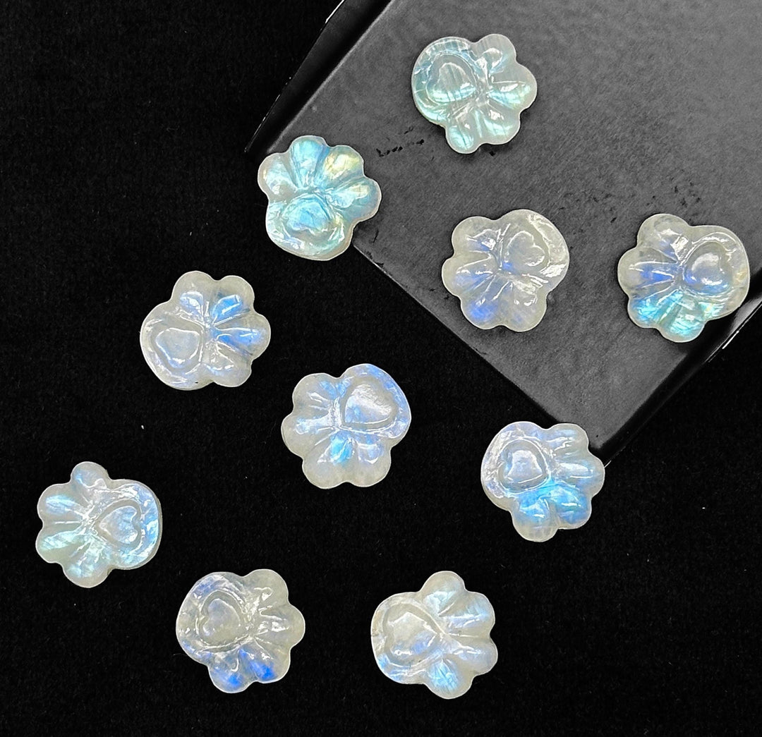 Tiny Rainbow Moonstone Dog Paw, AAA+ Gemstone Paw Carving, 13 MM Paw Charm, Flashy Dog Paws for Jewelry & Craft Making Gift For Animal Lover