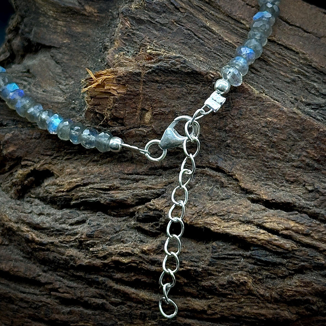 Flashy Labradorite Beaded Bracelet, Faceted Labradorite Beads Bracelet, Gemstone Silver Bracelet/Anklet, Yoga & Meditation Bracelet, 3-4 MM