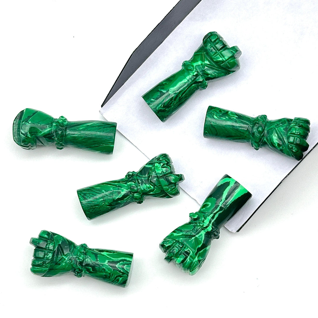 AAA Malachite Hand Shape Carving, Green Malachite Punch Shape Stone, 27 MM Loose Hand Fist Charm For Jewelry Making, Hamsa Charms Beads