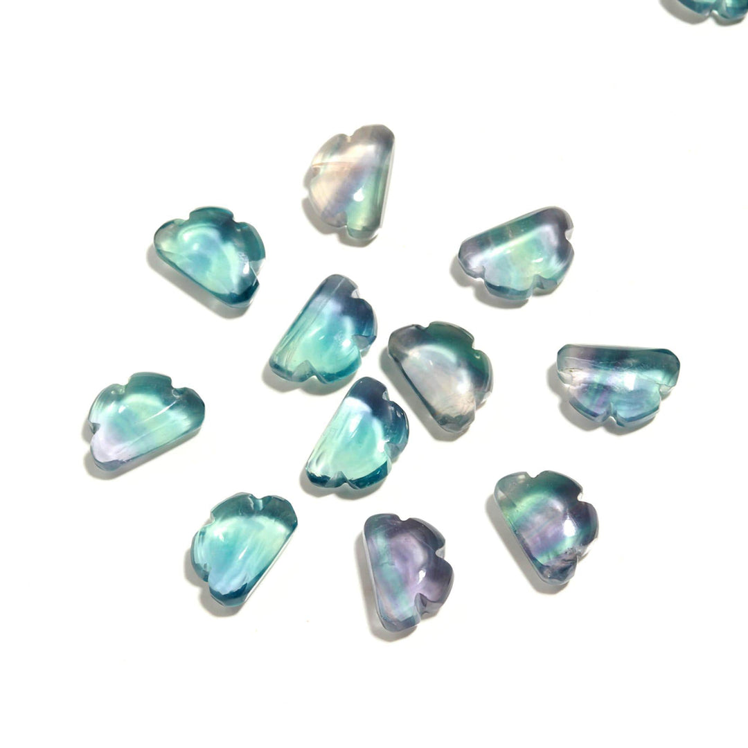 Green Fluorite Clouds Shape Beads, Multi Fluorite Smooth Cloud Shape Beads, Carved Cloud Gemstone Charms, 12 MM, Loose Carved Briolettes