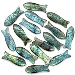 Load image into Gallery viewer, Labradorite Fish Carving: Flashy Handmade Gemstone Briolette for Jewelry (30x10 MM), Natural Crystal Fish Gifts
