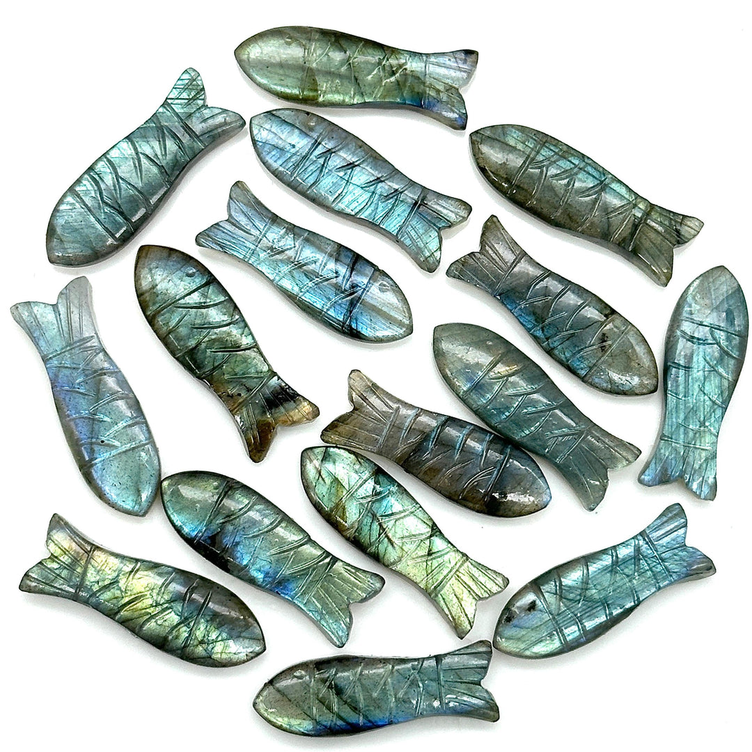 Labradorite Fish Carving: Flashy Handmade Gemstone Briolette for Jewelry (30x10 MM), Natural Crystal Fish Gifts