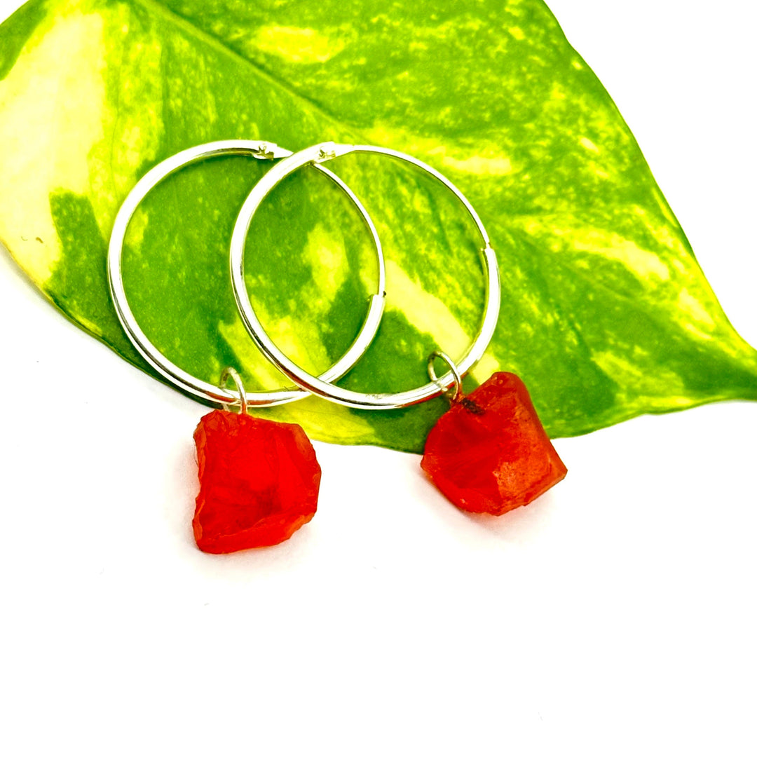 Natural Rough Carnelian Handmade Hoop Earings, Carnelian Dangle & Hoop Earrings For Girls, Fashionable Earrings For Girls, Gift For Her