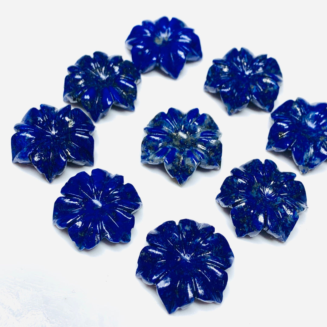 1,2,3,4,5 pcs 100% Natural Lapis Lazuli Flower Shape Carved Gemstone, Flower Shape Carving, Carved Gemstone For Jewellery 19 mm