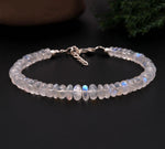 Load image into Gallery viewer, Rainbow Moonstone Beads Bracelet, Natural Blue Flash Smooth Beads Bracelet, White Rainbow Bracelet, Gemstone Silver Anklet For Girls
