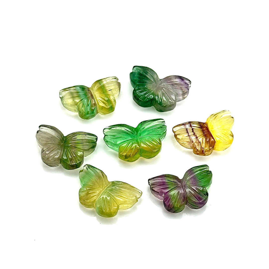 Carved Rainbow Fluorite Butterfly Shape Stones, Multi Fluorite Summer Butterfly Beads, Gemstone Charms Beads for Jewelry Making, 11X18 MM