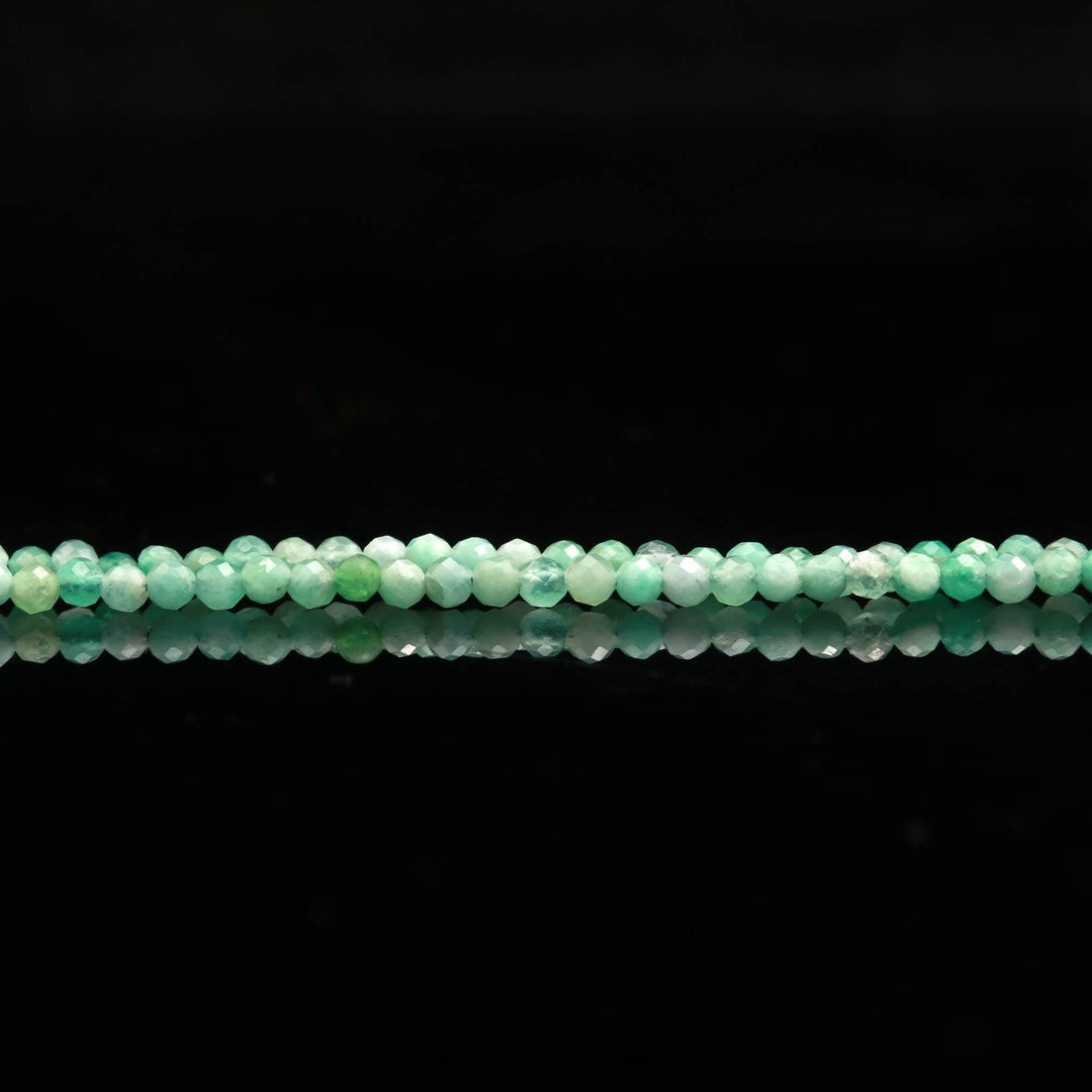 Natural Emerald Faceted Round Beads, Green Emerald Micro Faceted Beads, 2 MM Emerald Beads for Jewelry, 13 Inches