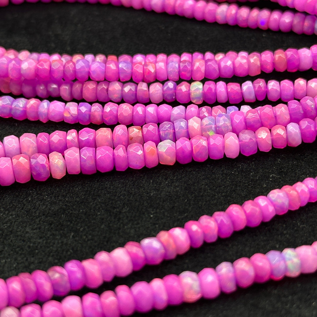 Beautiful Pink Lavender Opal Beads, Flashy Multi Fire Opal Beads, Faceted Rondelle Opal Beads, Welo Opal Beads Strand, 4-5 MM