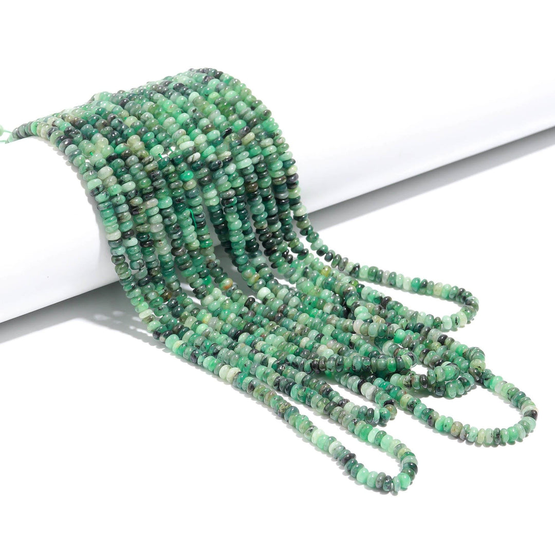 Natural Emerald Smooth Rondelle Beads, AAA Green Emerald Smooth Beads for Jewelry Making, Plain Beads, 3-4 MM