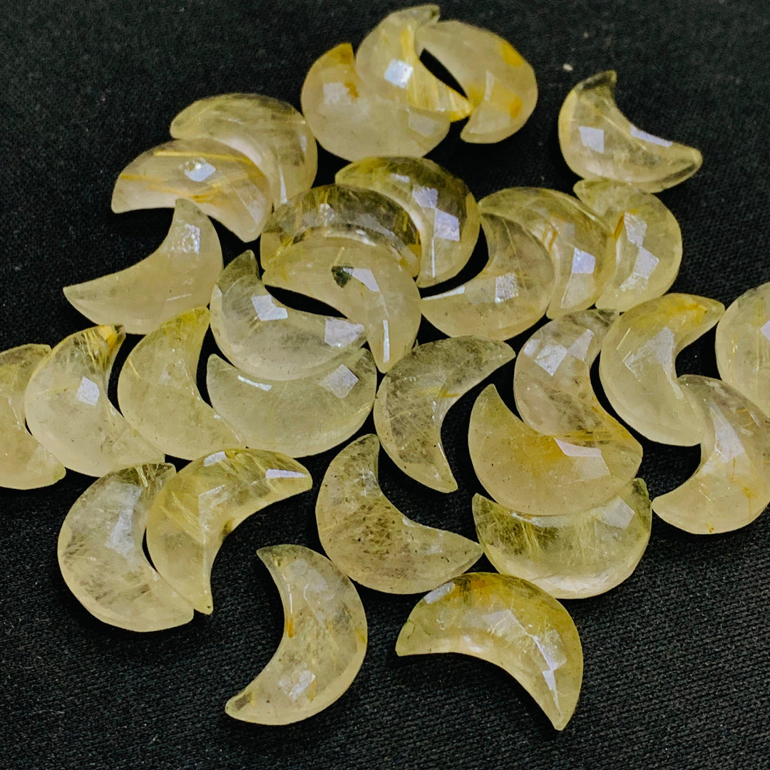 Natural Golden Rutile Faceted Carved Moon Shape Briolette's, AAA Golden Rutile Crescent Moon Shape Beads for Jewelry Making, 17 MM