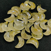 Natural Golden Rutile Faceted Carved Moon Shape Briolette's, AAA Golden Rutile Crescent Moon Shape Beads for Jewelry Making, 17 MM