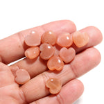 Load image into Gallery viewer, Natural Peach Moonstone Heart Shape Briolette's, AAA Moonstone Smooth Heart Shape Beads, Gemstone Carved Charm for Jewelry Making 12 MM