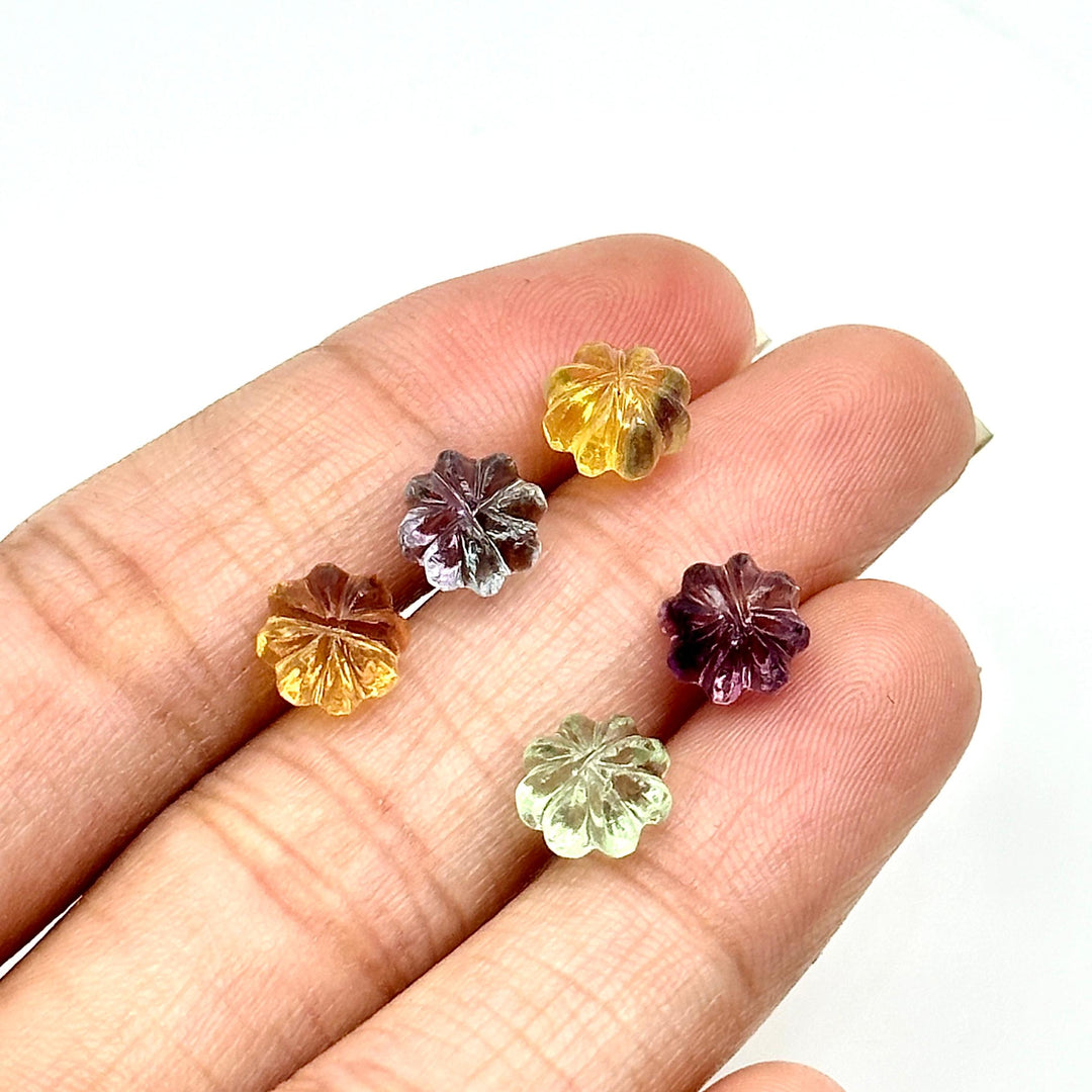 Carved Multi Fluorite Beads: Rainbow Pumpkin Gemstone, 6x8 mm