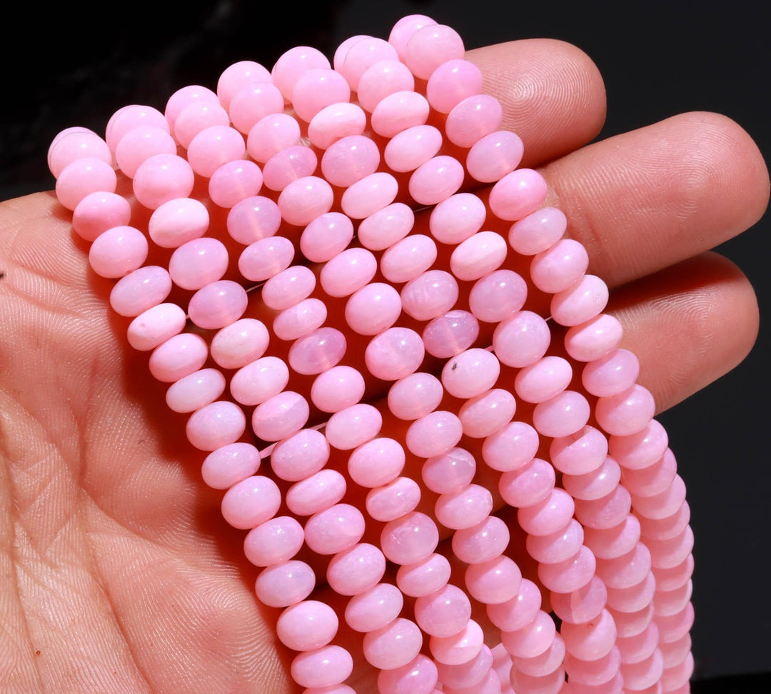 Pink Opal Smooth Rondelle Beads, Plain Opal Beads for Jewelry Making, Wholesale Loose Opal Beads, 8 MM Pastel Dyed Opal for Craft Making