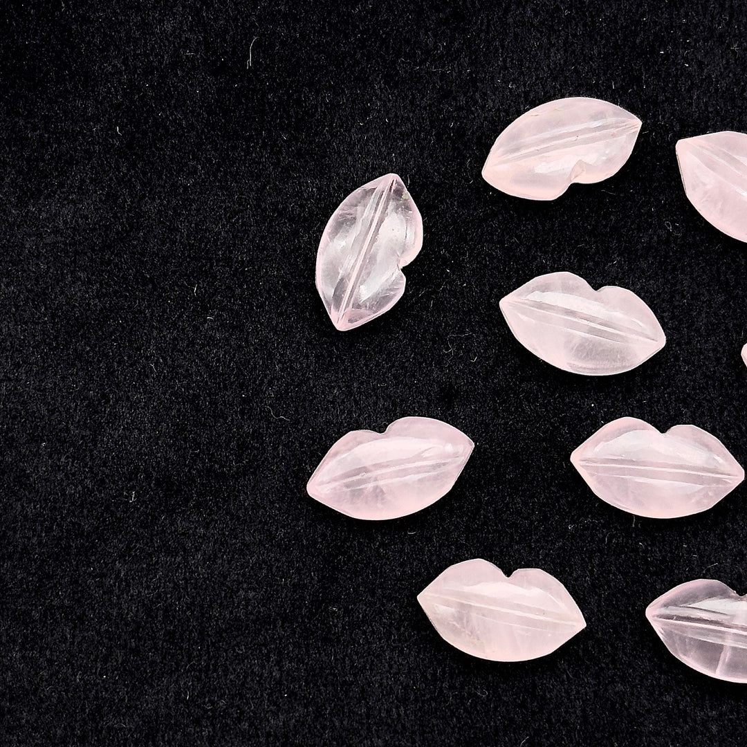 Natural Rose Quartz Carved Lips Shape Beads, Pink Lips Gemstone Beads, Lips Briolette's 14X8 mm, Rose Lips Shape Charm Beads, Jewelry Beads