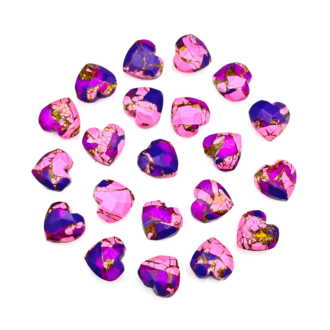 Mohave Copper Turquoise Heart Shape Beads, Pink & Purple Turquoise Heart Shape Carving Beads, 8 MM Heart Charm Beads, Turquoise Gemstones