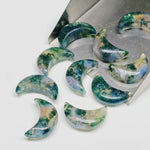 Load image into Gallery viewer, Hand Carved Moss Agate Moon Briolettes: Natural Gemstone Beads, 17mm