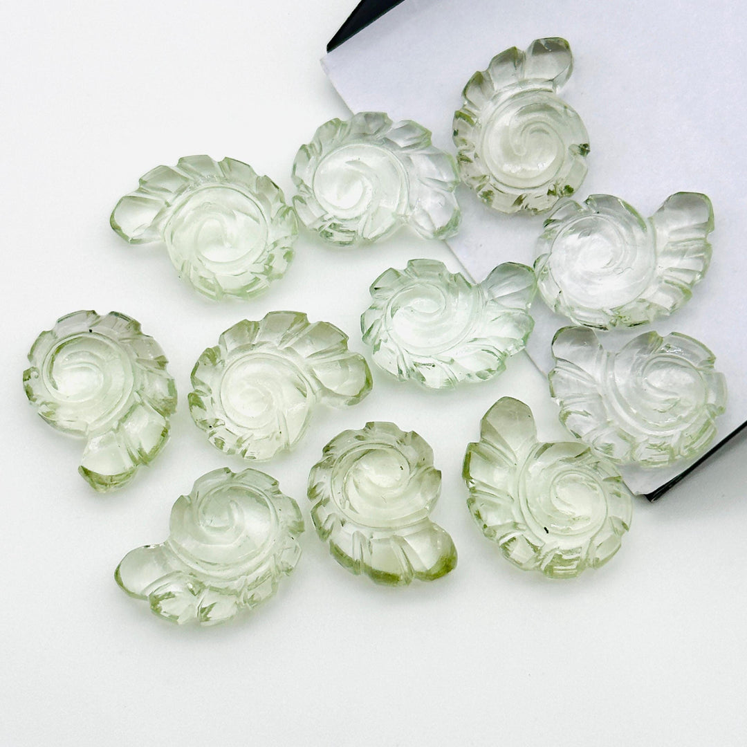 AAA+ Green Amethyst Carved Shell Beads, Hand Carved Snail Shell Shape Gemstone, Seashell Charm, 16 MM Beach Shell Beads For Jewelry