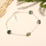 Load image into Gallery viewer, Natural Moss Agate Heart Beads Bracelet, Tree Agate Shape Heart Beads Bracelet, Girl's Gift Chain Bracelet, 925 Silver Gift for Her