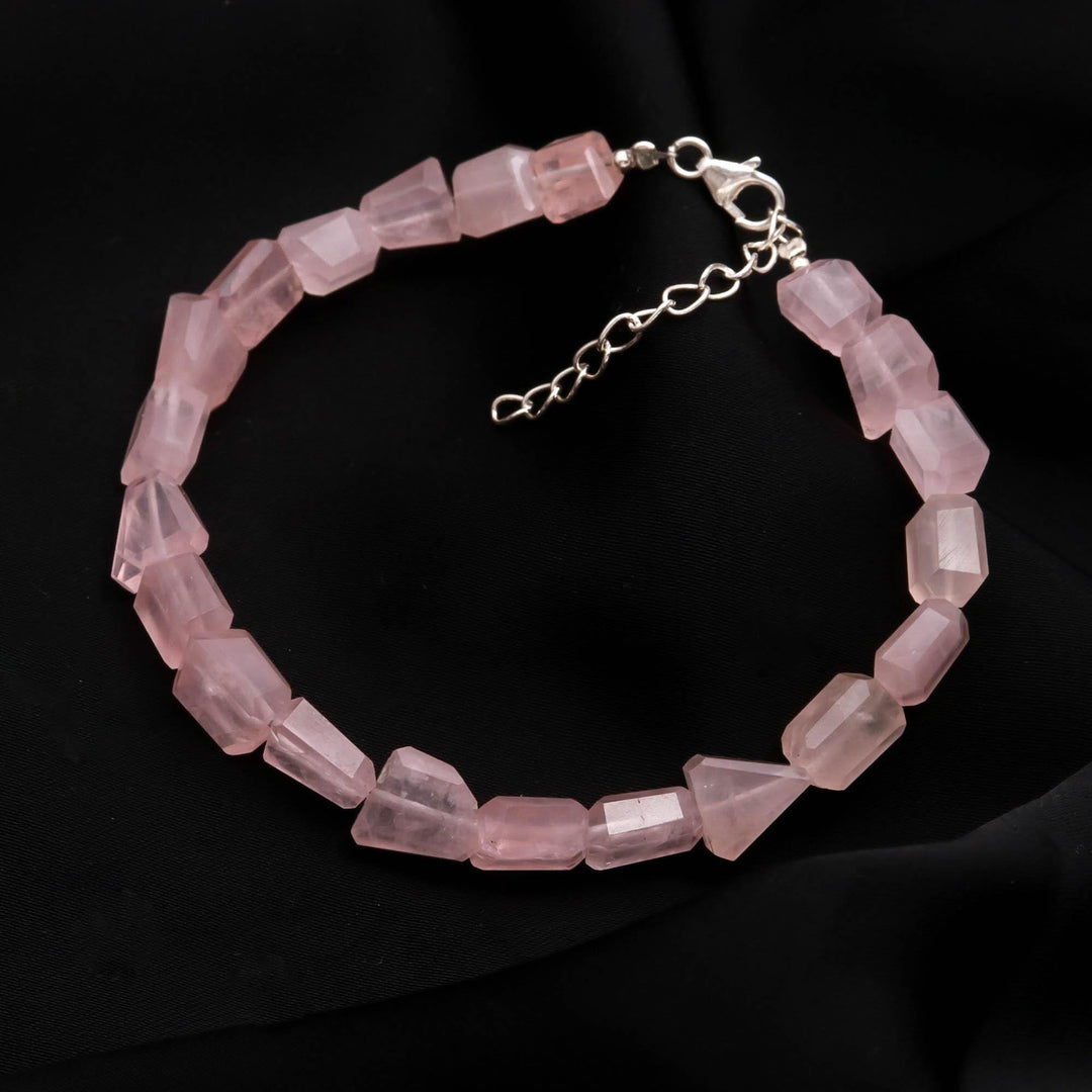 Natural Rose Quartz Faceted Tumble Beads Bracelet, Pink Quartz Nuggets Shape Beads Bracelet, Jewelry Gifts, Fancy Jewelry for Girls, 8 MM