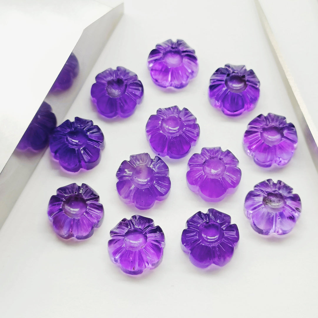 1,2,3,4,5 pcs 100% Natural Amethyst Flower Shape Carved Gemstone, Flower Shape Carving, Carved Gemstone For Jewellery 12 mm