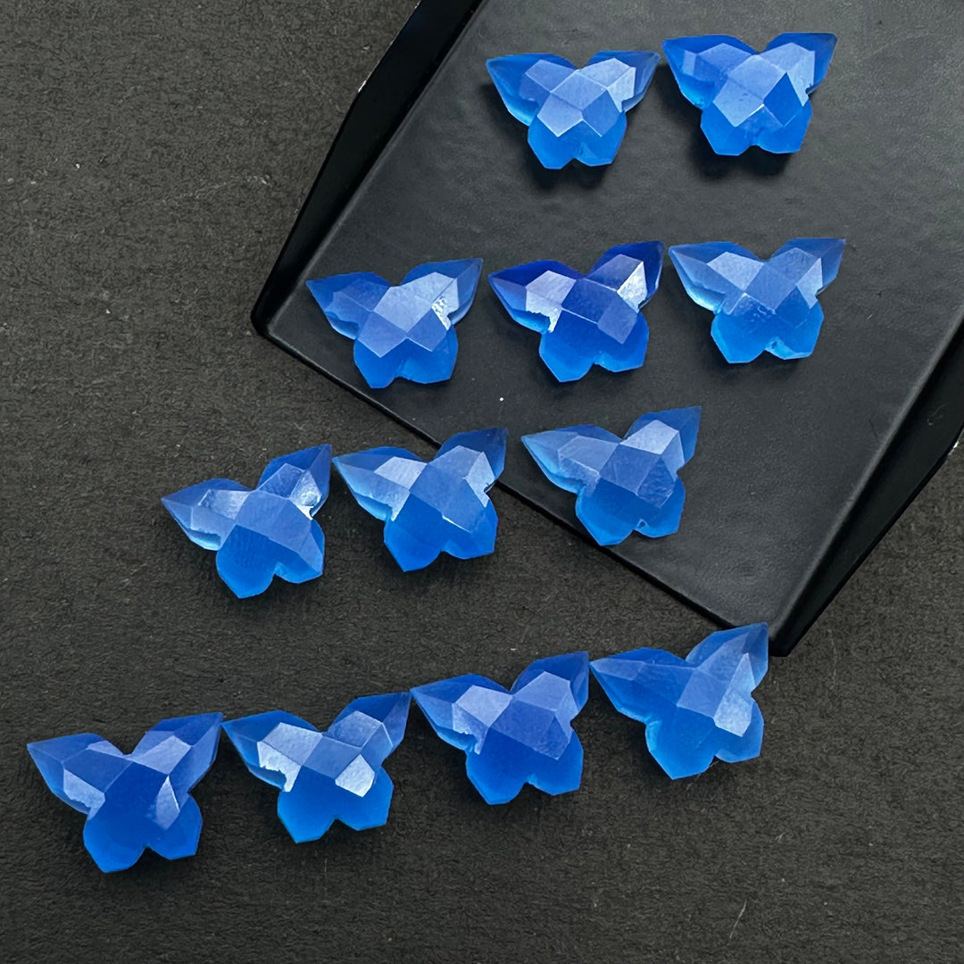 Hand Carved Blue Chalcedony Butterfly Beads (14x10 MM)