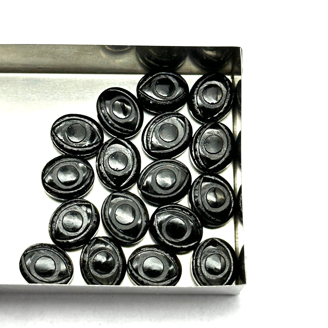 Black Onyx Evil Eye Beads, Natural Hand Carved Beads, Black Onyx Eye Shape Gemstone Beads, Evil Eye Protection Gemstone Beads, 10X12 MM