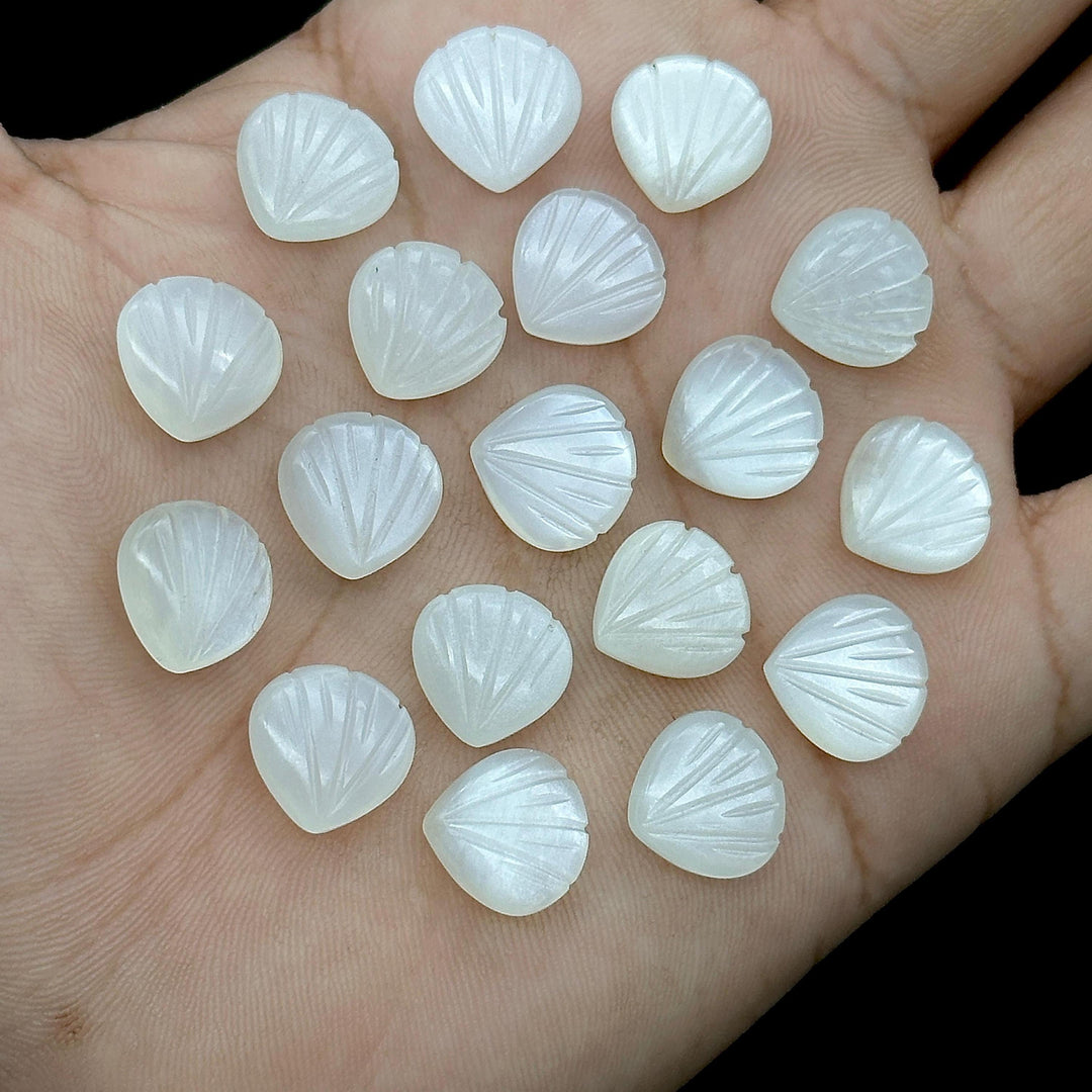White Moonstone Shell Shape Beads, Natural Moonstone Shell Briolette's, Shell Carving Gemstones For Jewelry 12 mm, Sea Shell Beach Beads