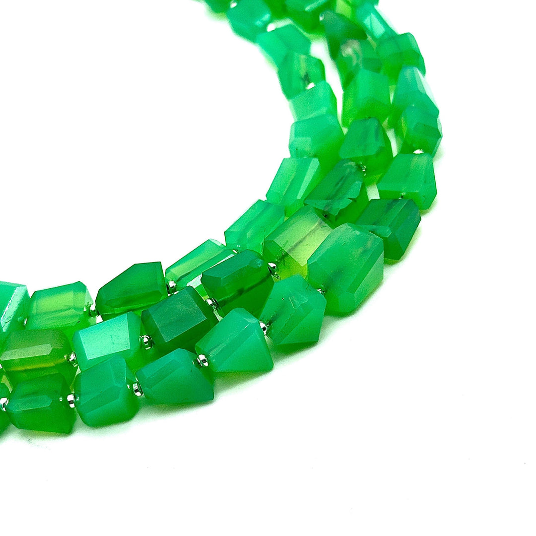 AAA Chryso Chalcedony Nuggets Shape Beads, Green Chrysoprase Tumble Shape Gemstone Beads, 6X8-7-9MM, 8" Faceted Jewelry Making Loose Beads