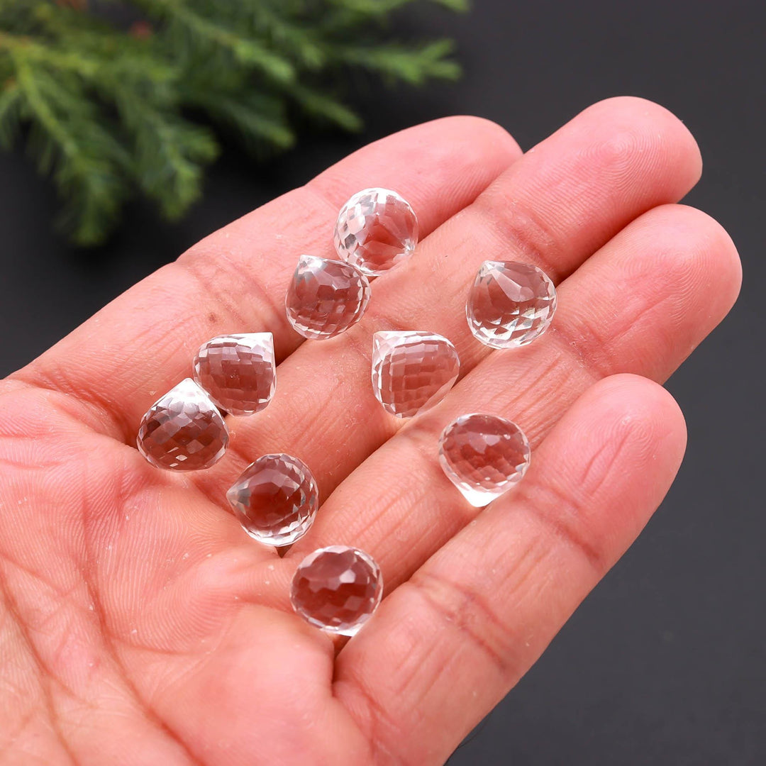 Natural Crystal Quartz Onion Shape Briolette's, Crystal Onion Shape Beads, Faceted Onion Carving for Jewelry, 10 MM, Wholesale Gemstone