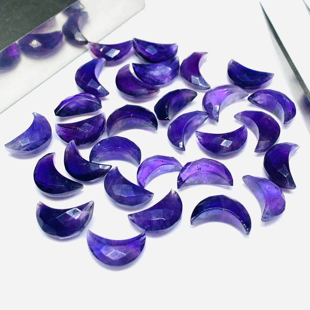 Amethyst Moon Briolette Beads: Faceted Carved Gemstone (12mm)