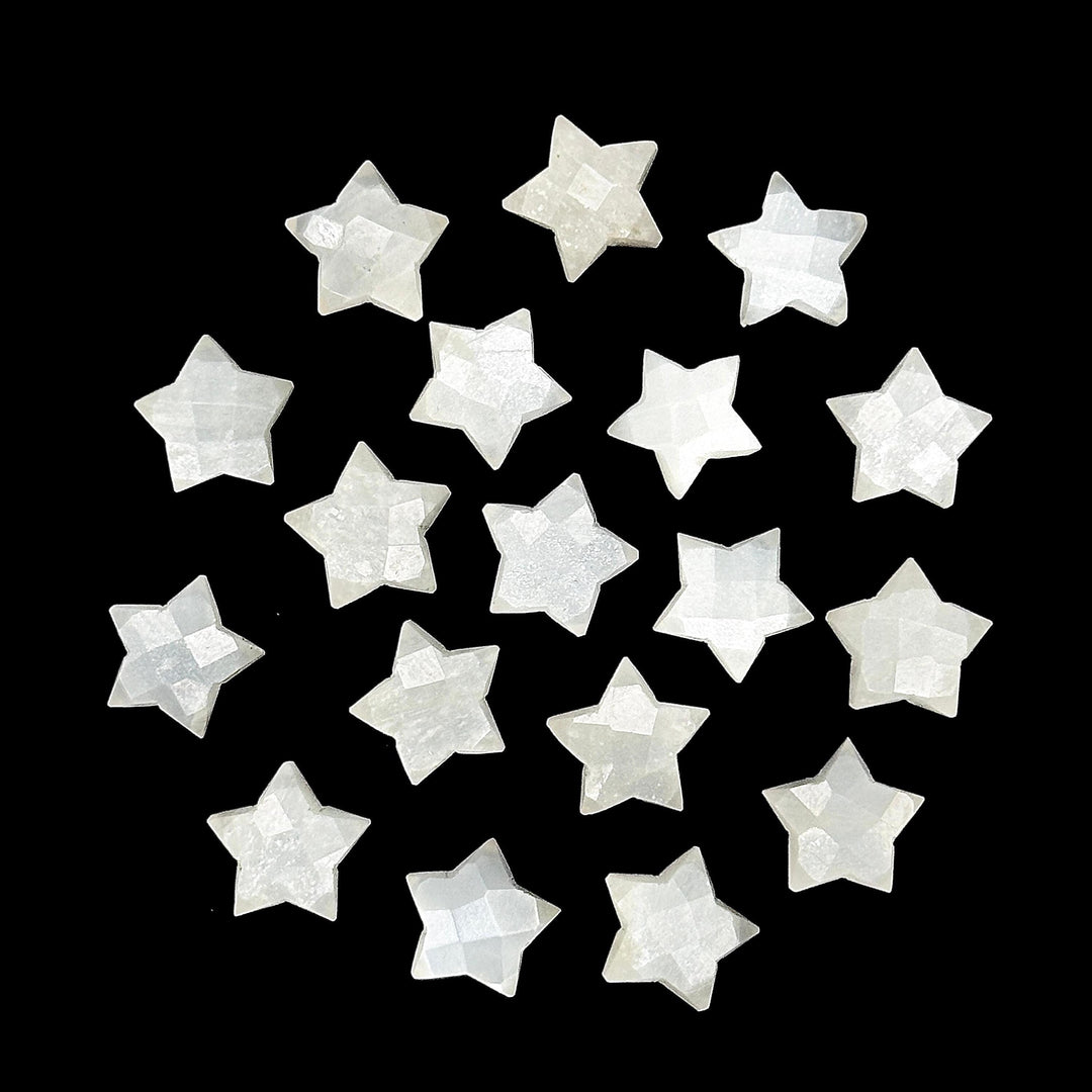 Faceted Moonstone Star Beads: Handmade Gemstone Charms (10mm)