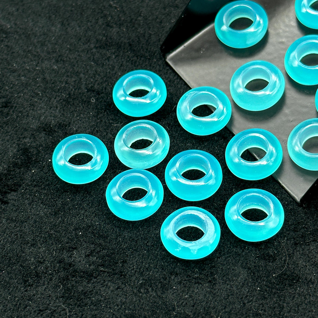 Aqua Chalcedony Donut Shape Gemstones, Aqua Chalcedony Donut Carving, Healing Gemstone Beads, 12 mm Smooth Donut Beads, Gemstone Rings
