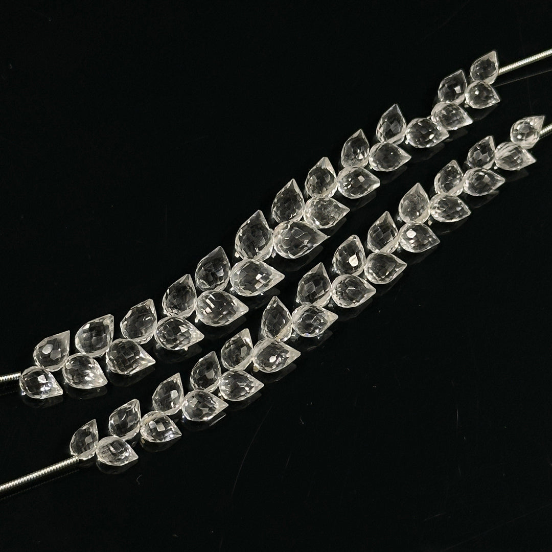 Natural Crystal Quartz Faceted Drop Shape Beads, 6X8 mm Faceted Crystal Briolette, Jewelry Making Side Cut Wholesale Earrings Beads, 4 Inch