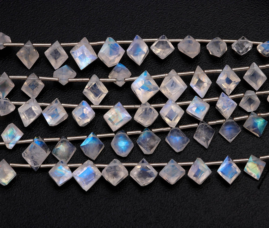 Natural Flashy Diamond Cut Side Drill Beads, Faceted Cut Stone Drill Beads for Jewelry Making, 5-8 MM, Blue Flashy Beads, 4 Inch Strand