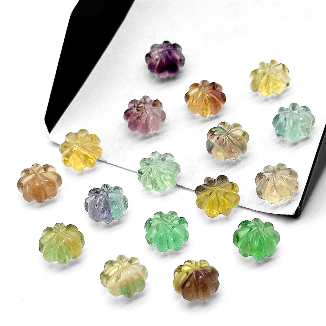 Carved Multi Fluorite Beads: Rainbow Pumpkin Gemstone, 6x8 mm