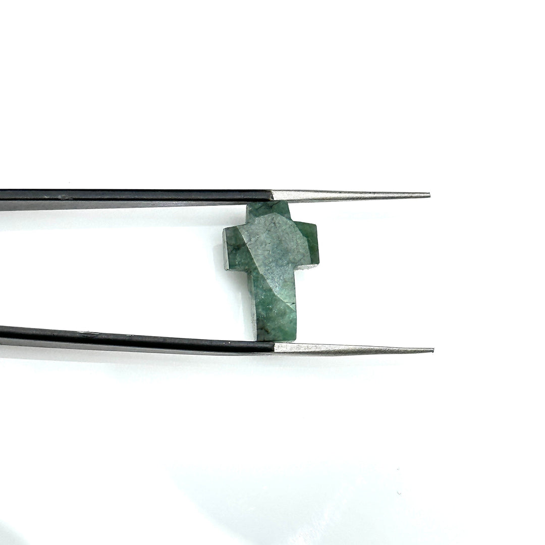 Natural Emerald Cross Beads: Faceted Green Gemstone Charms (15mm)