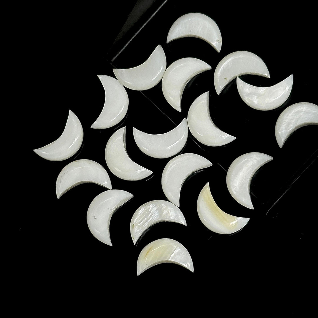Natural Mother Of Pearl Hand Carved Moon Shape Beads, Pearl Smooth Moon Shape Gemstone Briolettes For Jewelry Making, Moon Charms 12 MM