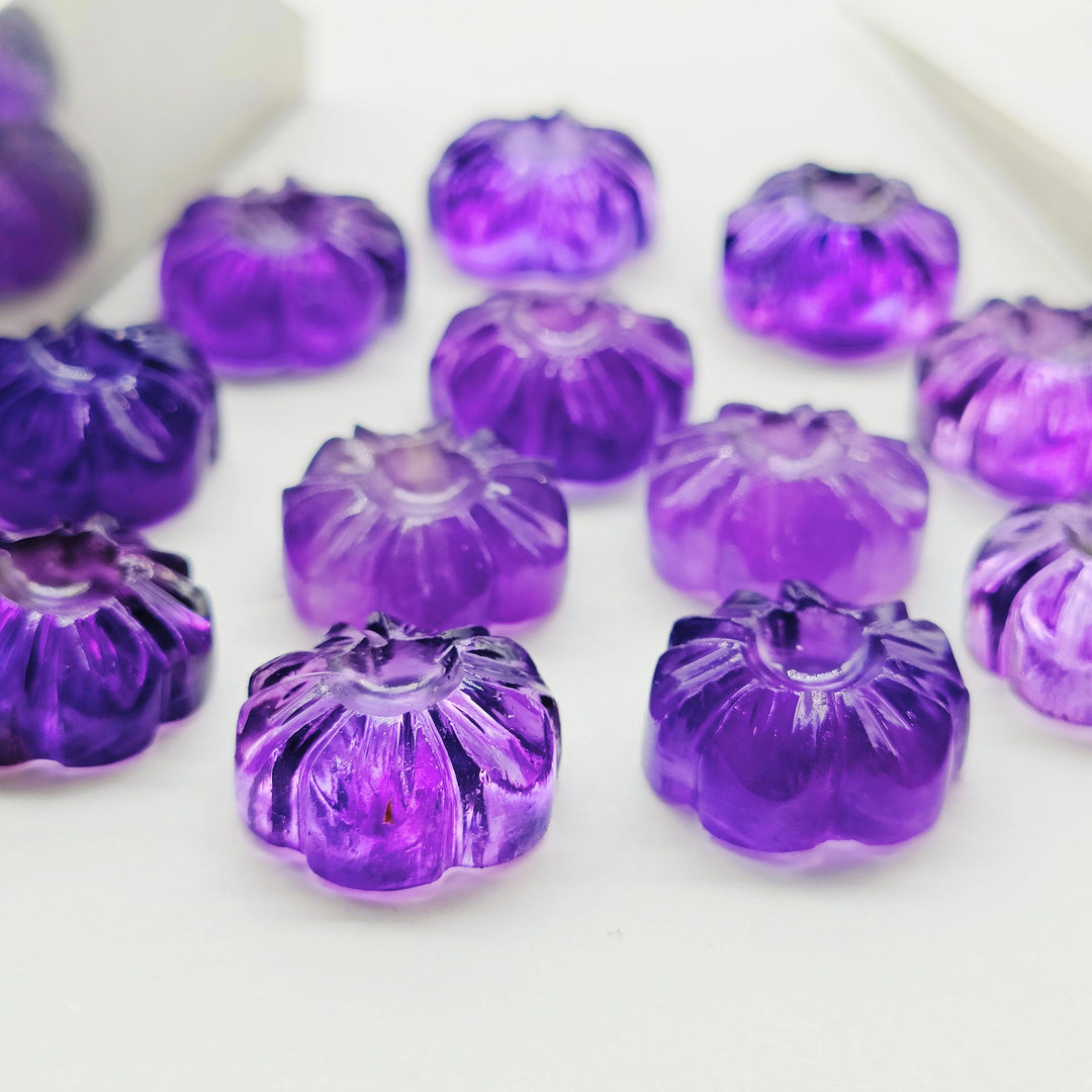 1,2,3,4,5 pcs 100% Natural Amethyst Flower Shape Carved Gemstone, Flower Shape Carving, Carved Gemstone For Jewellery 12 mm