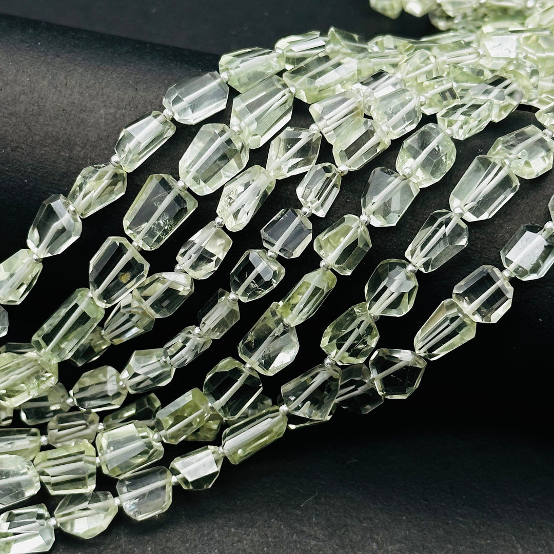 Natural Green Amethyst Faceted Tumble Gemstone Beads ~ 6X8-7X9 MM Green Amethyst Nuggets Shape Beads ~ 8" Strand Fancy Beads ~ Rare Findings