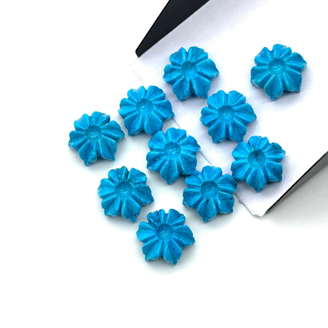 Hand Carved Turquoise Flower Charm: AAA Blue Gemstone (12mm)