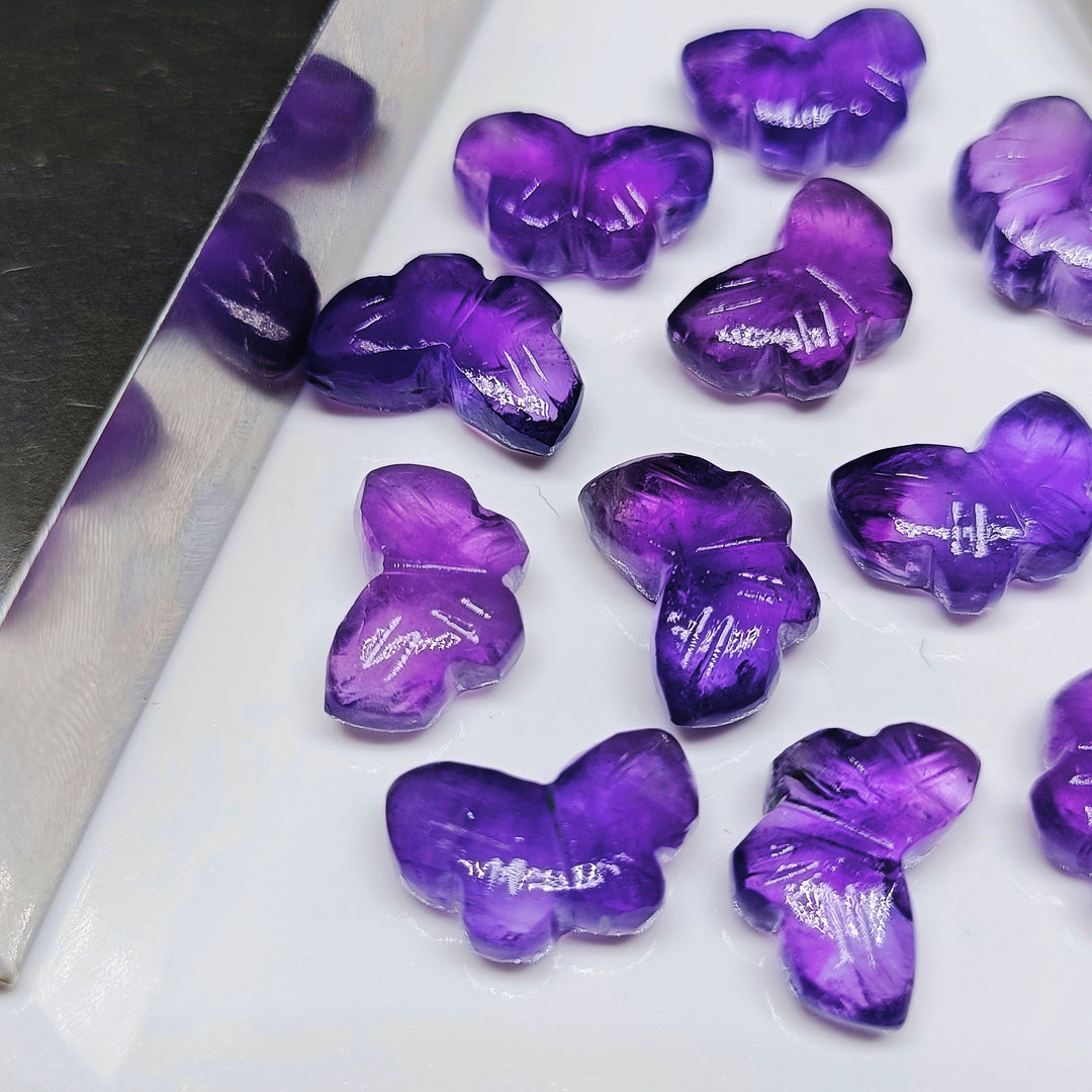 Hand Carved Amethyst Butterfly Gemstone: Jewelry Making (12X7 mm)