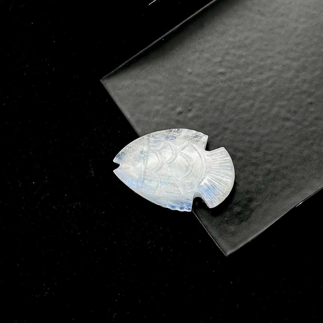 Carved Rainbow Moonstone Fish Beads: Handmade Gemstone Craft Supply