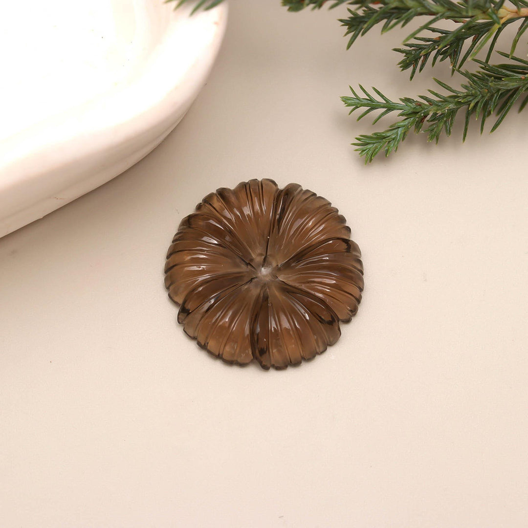 Natural Smoky Quartz Hand Carved Flower Shape Stone, Flower Charms, 25 MM Reiki Healing Crystal Gifts, Floral Gemstones, Brown Quartz Beads