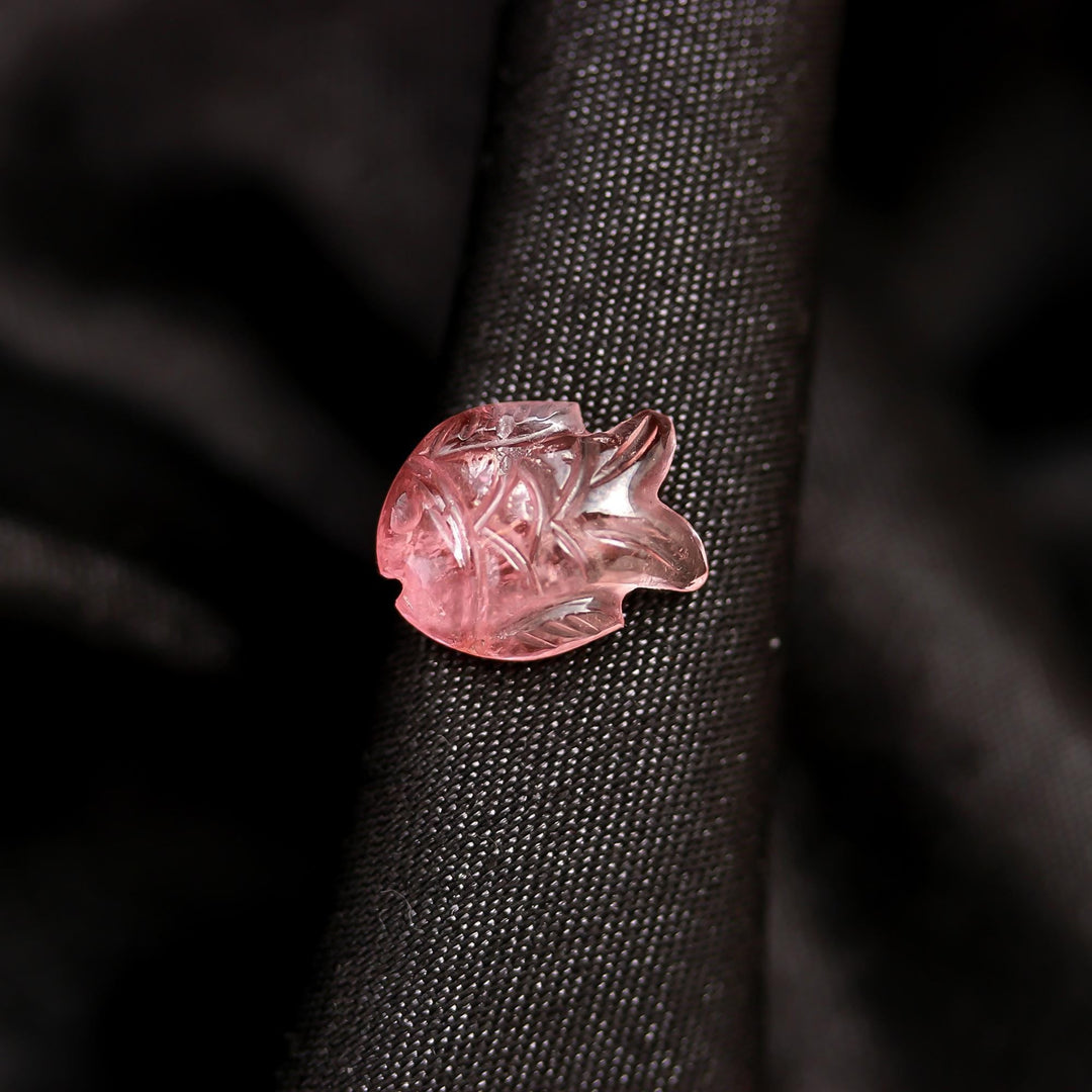 Natural Tourmaline Hand Carved Fish Shape Gemstone, Sea Fish Stones, Pink Tourmaline Fish 14 MM