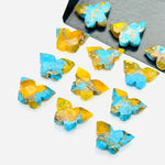 Load image into Gallery viewer, Sparkling Mohave Copper Turquoise Butterfly Shape Carving Beads, Faceted Butterfly Gemstone, Blue &amp; Yellow Turquoise Carving Beads 14x10 MM